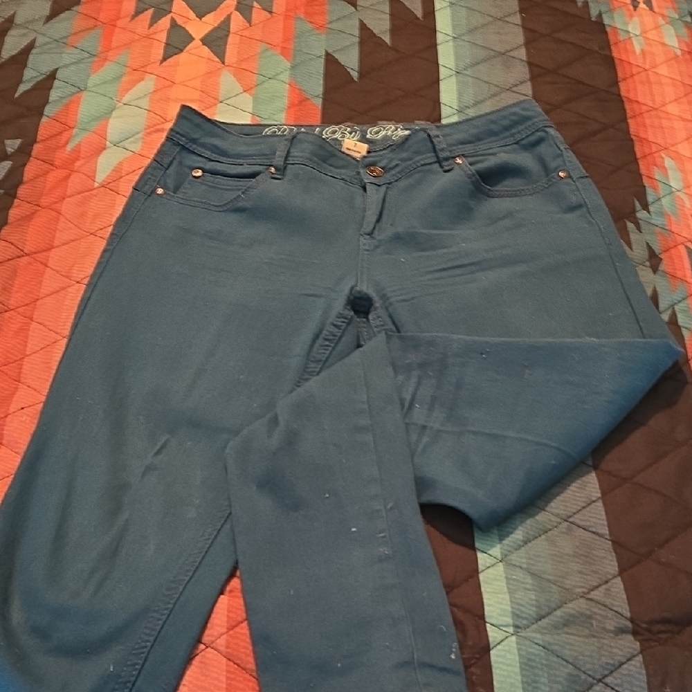 Dark Teal Blue Skinny Jeans with Smooth Texture